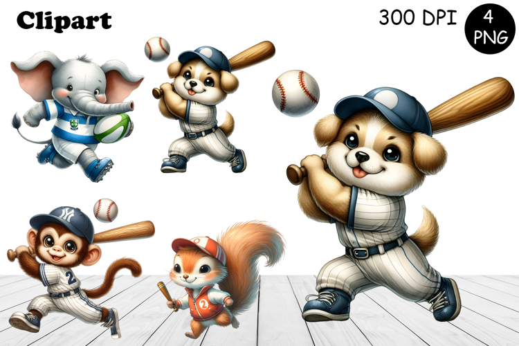 Bright animal sports clipart in the style of American sports