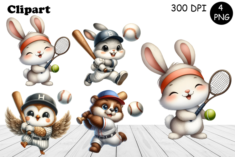 Bright animal sports clipart in the style of American sports
