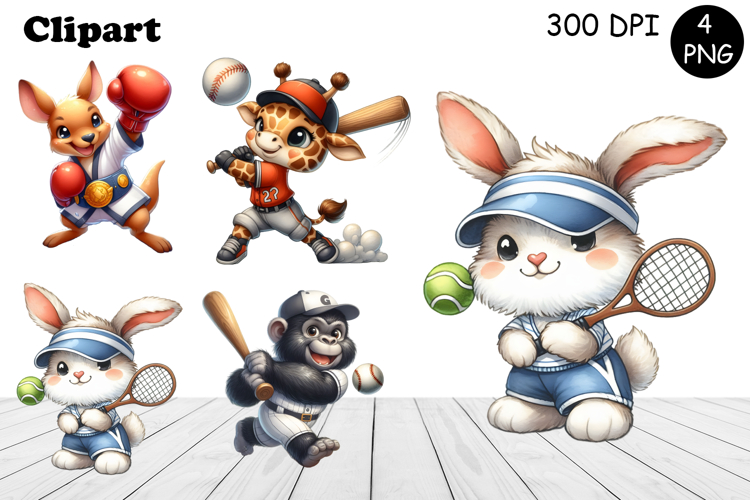 Bright animal sports clipart in the style of American sports