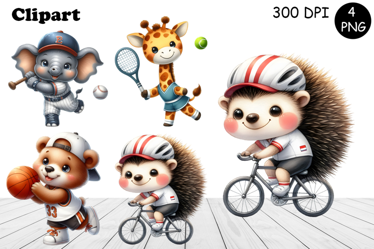 Bright animal sports clipart in the style of American sports