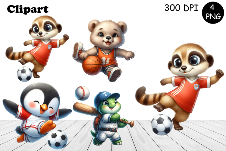 Bright animal sports clipart in the style of American sports