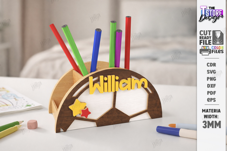 Sports Desk Organizer Laser Cut | Name Sign | Pencil Holder