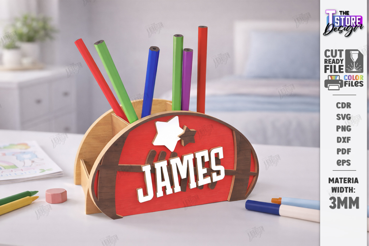 Sports Desk Organizer Laser Cut | Name Sign | Pencil Holder