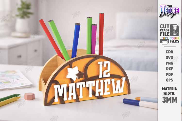 Sports Desk Organizer Laser Cut | Name Sign | Pencil Holder