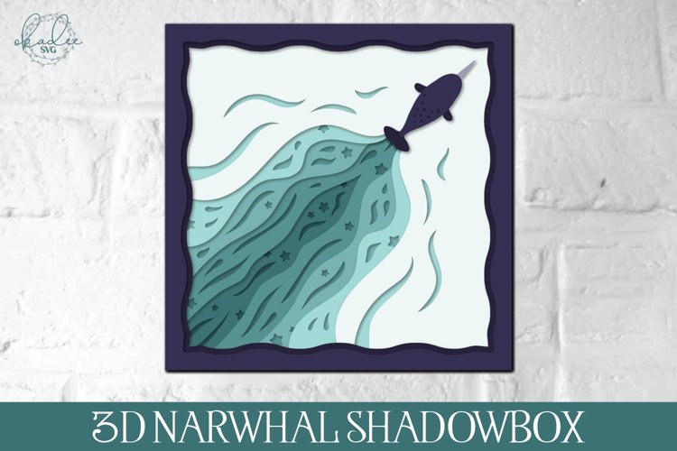 3D Narwhal Shadowbox| Layered Papercut SVG
