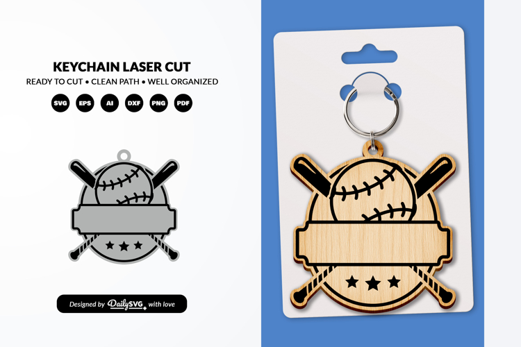 Baseball Keychain Laser Cut SVG