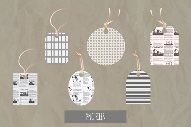 Sport Newspaper Patterned Shaped Tags