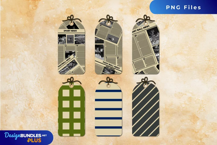 Sport Newspaper Patterned Shaped Tags