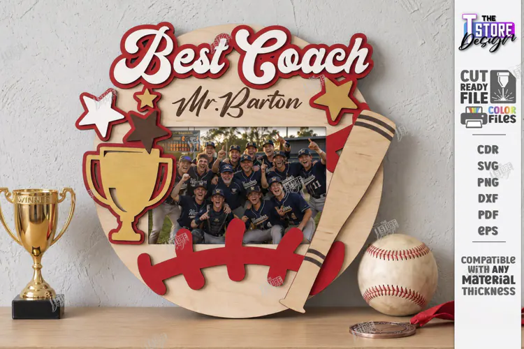 Personalized Sport Photo Frame Laser Cut | Baseball Coach