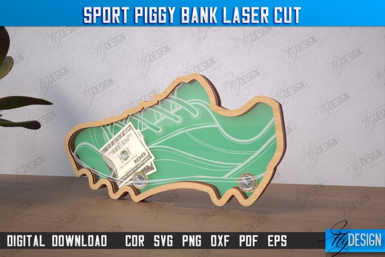 Sport Piggy Bank Laser Cut, Personalized Football Money Box
