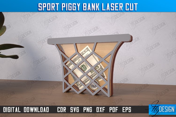 Sport Piggy Bank Laser Cut, Personalized Wooden Money Box
