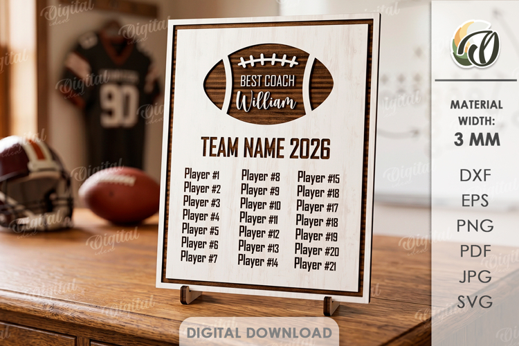 Sport Team Sign Laser Cut. Sports Team Roster Plaque SVG