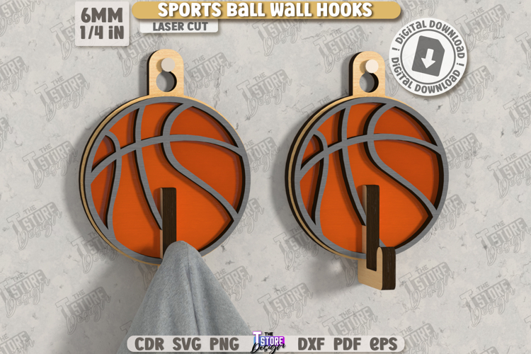 Sports Ball Wall Hooks Laser Cut|Hanger with Hook|Basketball