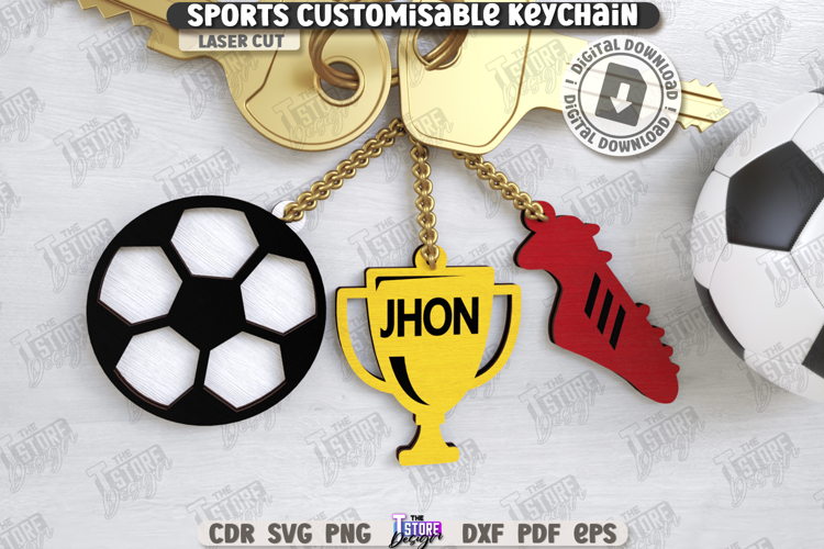 Personalized Sport Keychain Laser Cut|Sport Sign SVG|Keyring