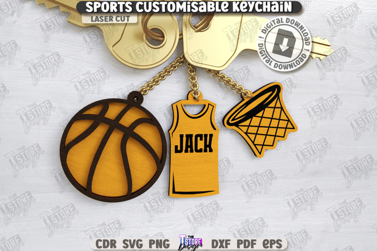 Personalized Sport Keychain Laser Cut|Sport Sign SVG|Keyring