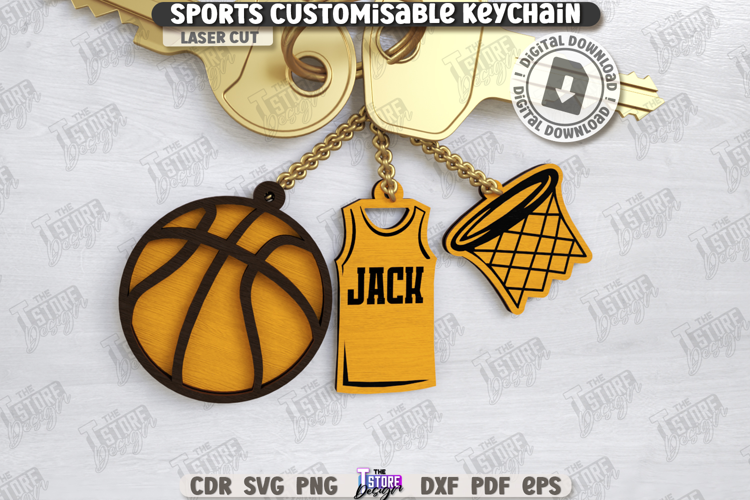 Personalized Sport Keychain Laser Cut|Sport Sign SVG|Keyring