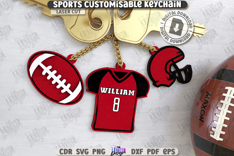 Personalized Sport Keychain Laser Cut|Sport Sign SVG|Keyring