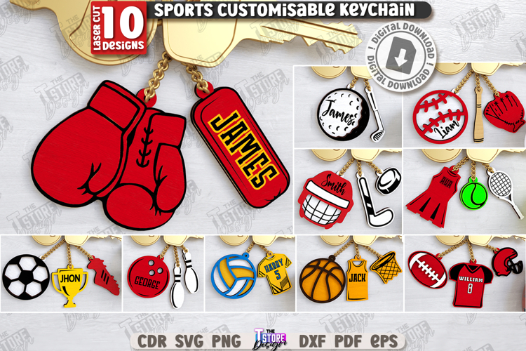 Sport Keychains Laser Cut Bundle| Key Rings |Sport Signs SVG