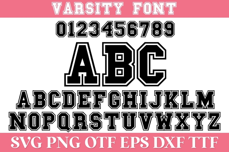 Varsity SVG Alphabet with Letters and Numbers