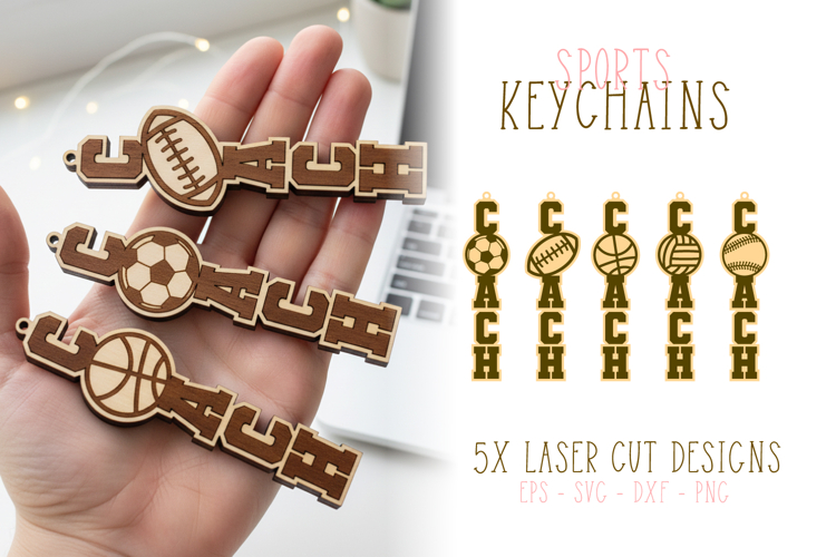 Sport Balls Gift for Coach Keychains Laser Cut Files
