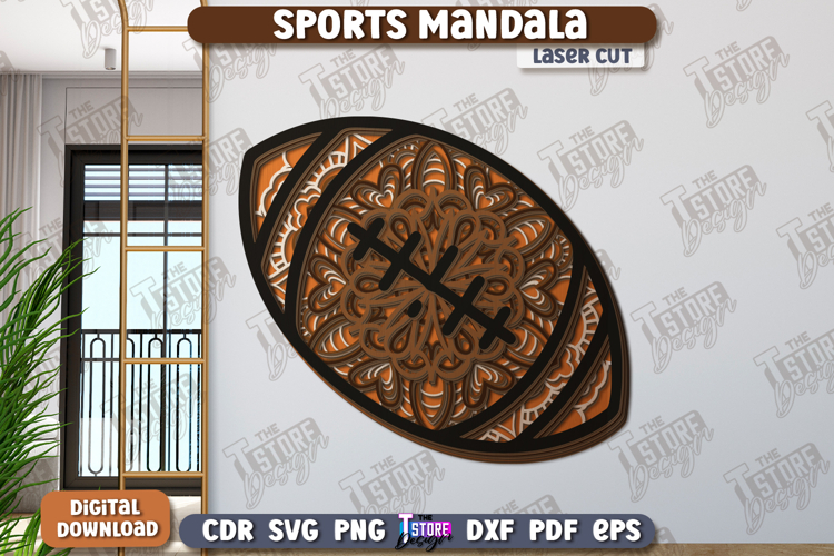 Multilayered Sports Mandala Laser Cut | Wall Art | Football
