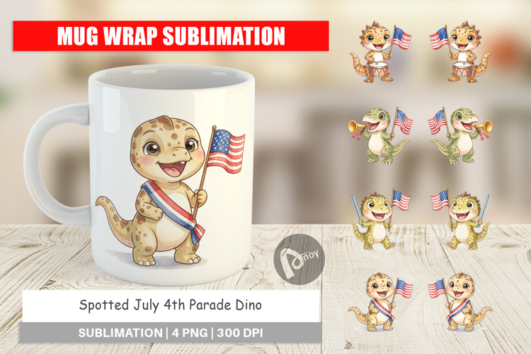 Spotted July 4th Parade Dino Mug Wrap
