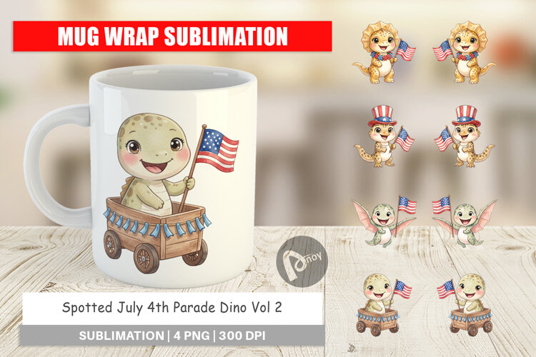 Spotted July 4th Parade Dino Mug Wrap example image 1