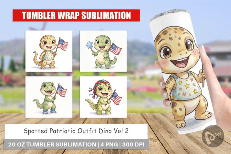 Spotted Patriotic Outfit Dino Tumbler