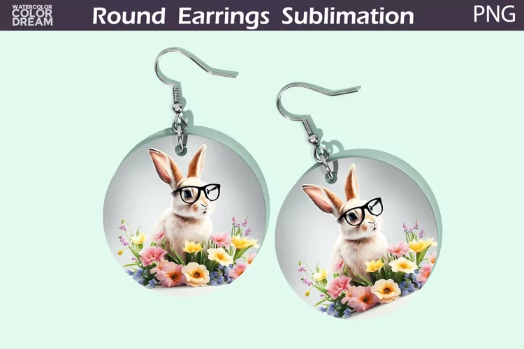 Bunny Flowers Earrings | Spring Animal Round Earrings