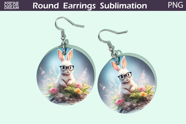 Bunny Flowers Earrings | Spring Animal Round Earrings example image 1