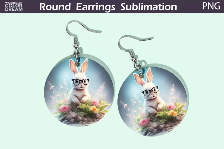 Bunny Flowers Earrings | Spring Animal Round Earrings
