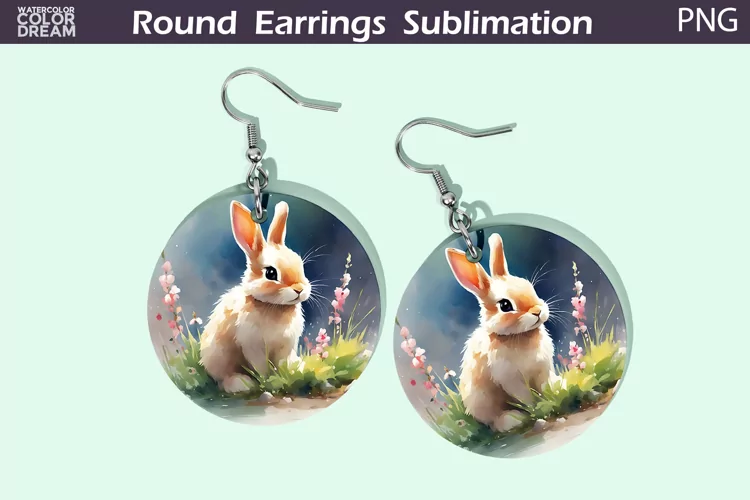 Bunny Flowers Earrings | Spring Animal Round Earrings
