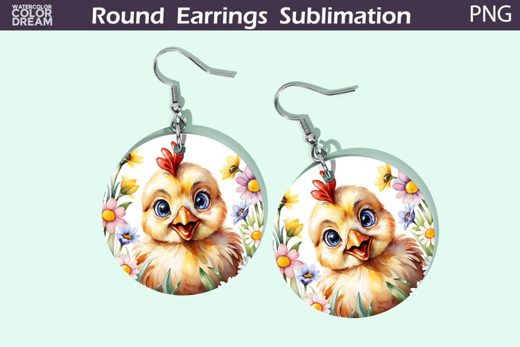 Chicken Flowers Earrings | Spring Animal Round Earrings