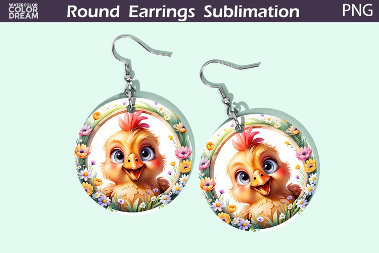 Chicken Flowers Earrings | Spring Animal Round Earrings