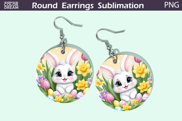 Bunny Flowers Earrings | Spring Animal Round Earrings