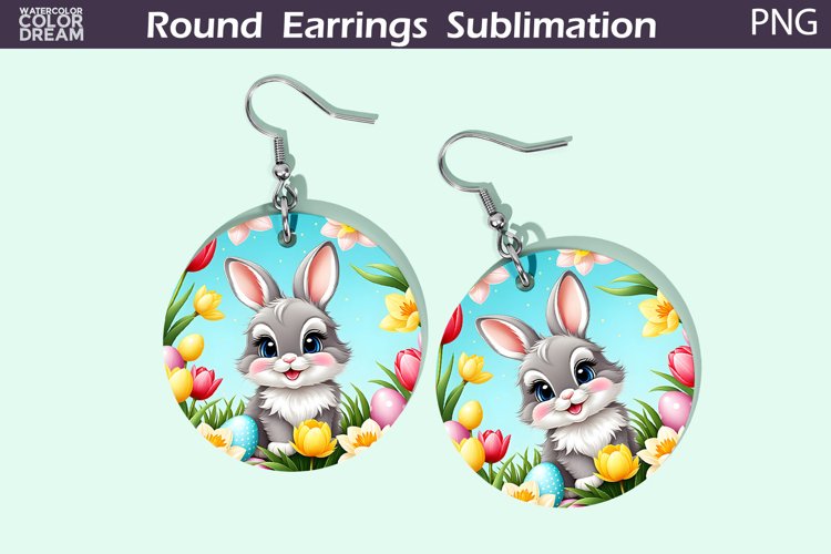 Bunny Flowers Earrings | Spring Animal Round Earrings example image 1
