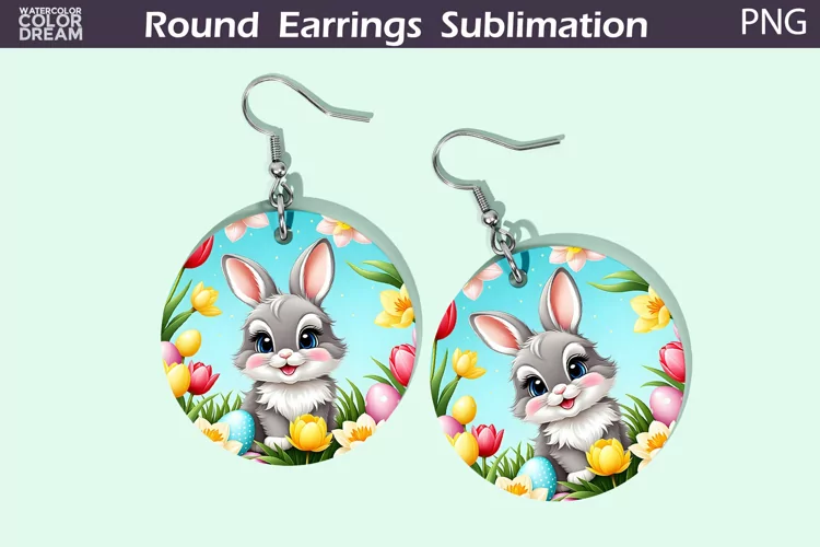 Bunny Flowers Earrings | Spring Animal Round Earrings