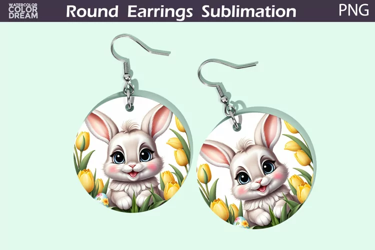 Bunny Flowers Earrings | Spring Animal Round Earrings