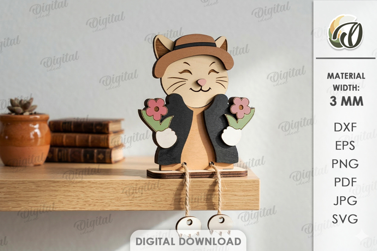 3D Spring Animal Decor Laser Cut. Stand Decor. Cat SVG