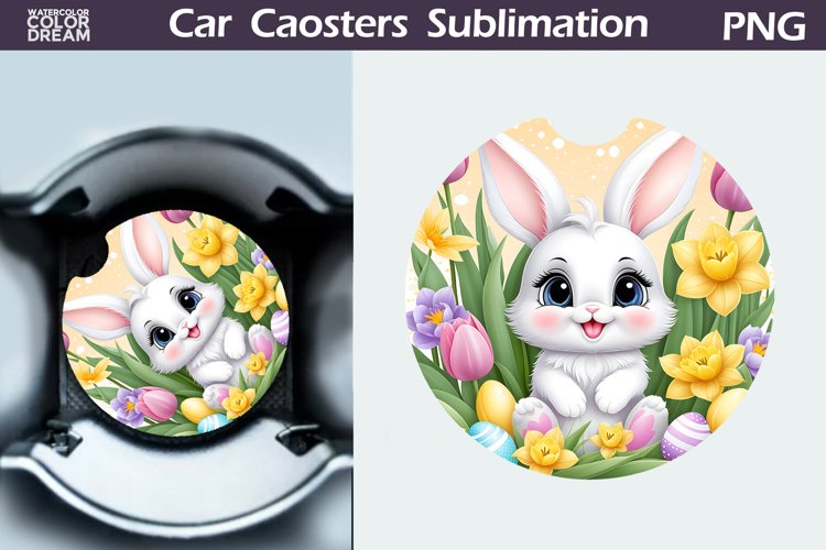 Spring Bunny Car Coaster | Easter Bunny Coaster example image 1
