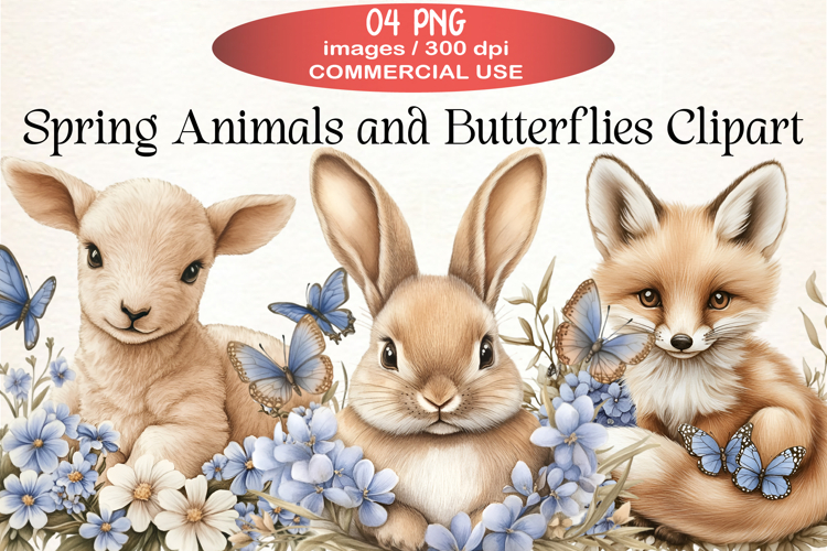 Spring Animals and Butterflies Clipart