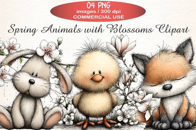 Spring Animals with Blossoms Clipart