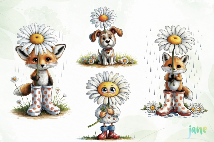 Spring Animals with Daisy Clipart