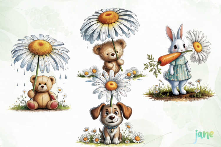 Spring Animals with Daisy Clipart