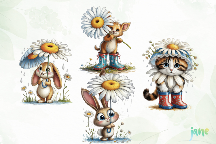 Spring Animals with Daisy Clipart