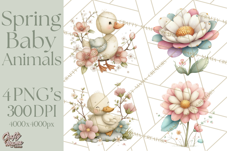 Spring Garden Animals Clipart, Cute Pastel Bunny Chick Lamb