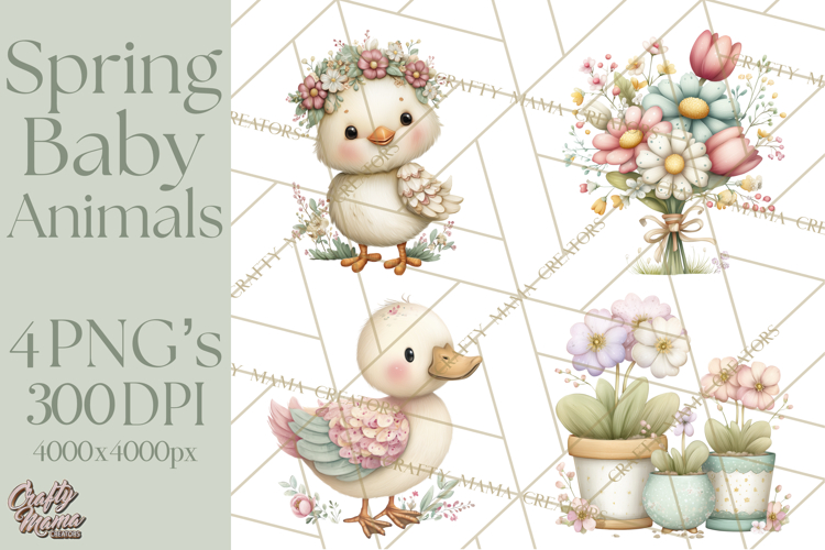 Spring Garden Animals Clipart, Cute Pastel Bunny Chick Lamb