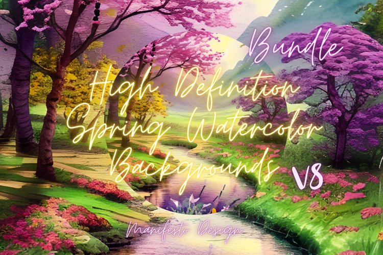 High Resolution Spring Watercolor Background Bundle V8