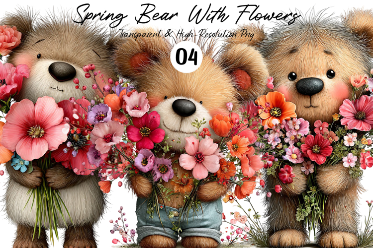 Spring Bear With Flowers Clipart