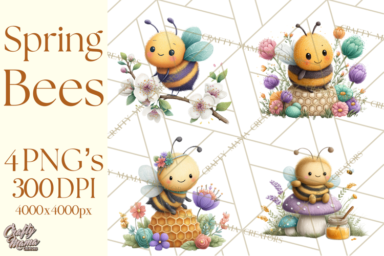 Spring Bee Clipart, Cute Bumblebee PNG, Watercolor Flowers
